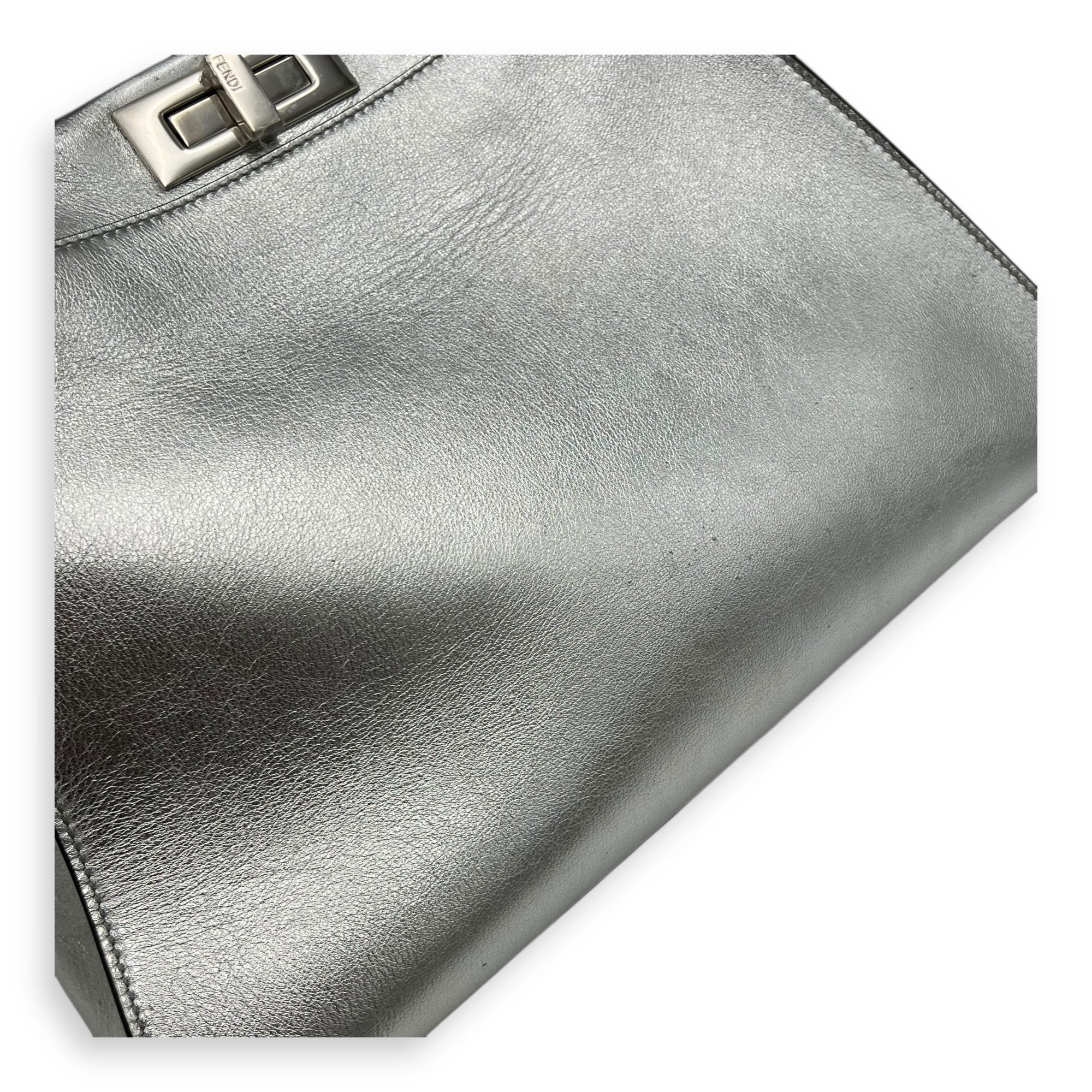 Fendi Peekaboo Top Handle Bag Silver in Calfskin, Silver hardware_10