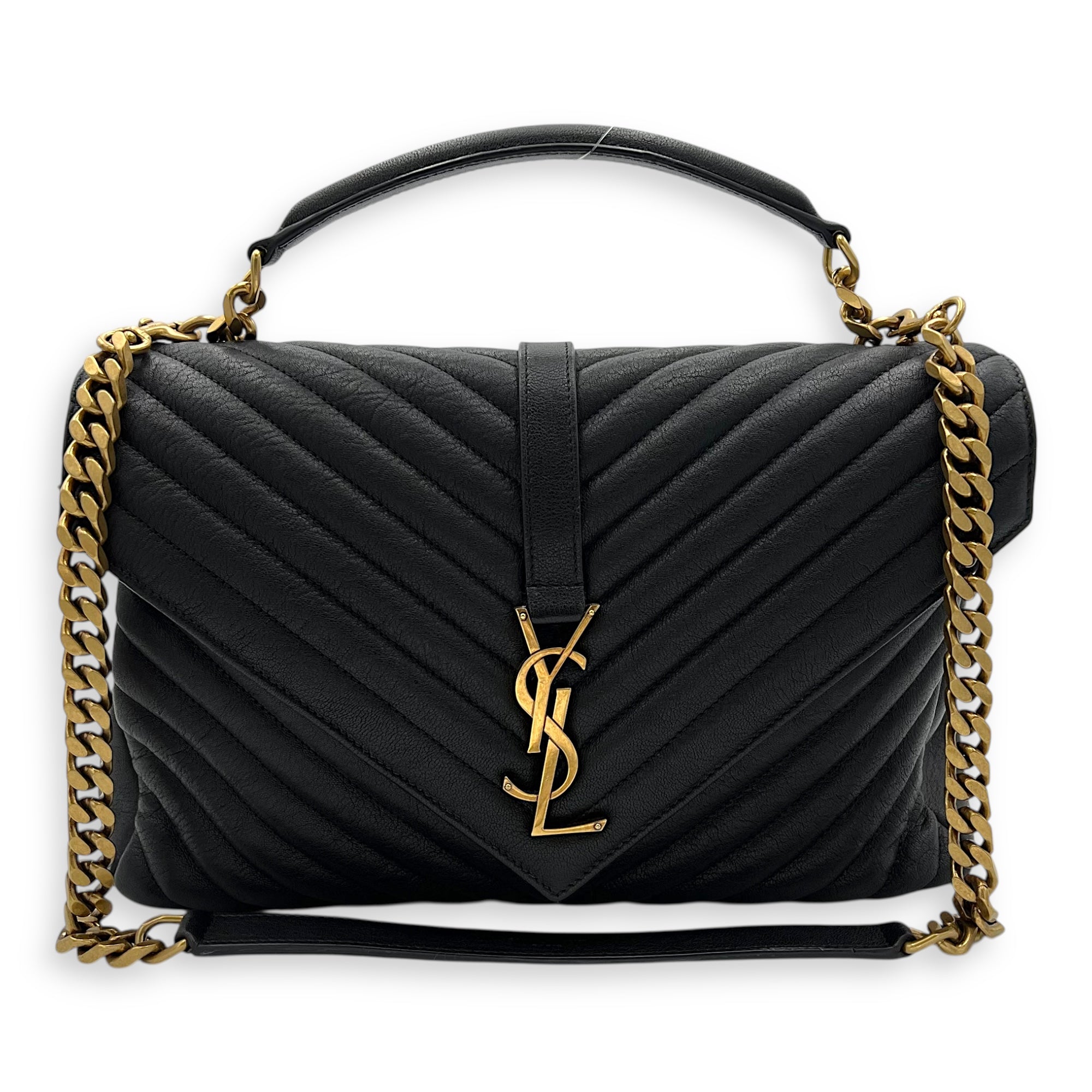 Saint Laurent College Top Handle Bag Black in Calfskin, Gold hardware_10