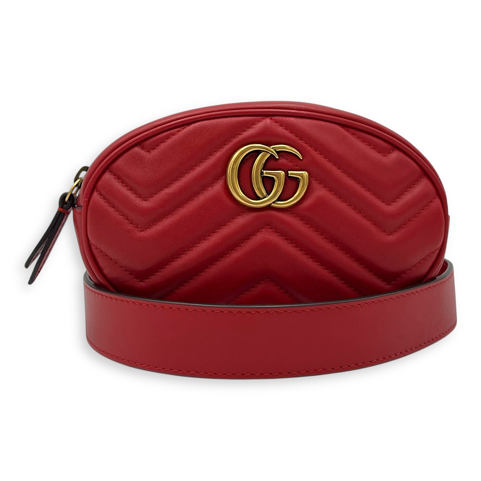 Gucci GG Marmont Belt Bag Red in Calfskin, Gold hardware_10