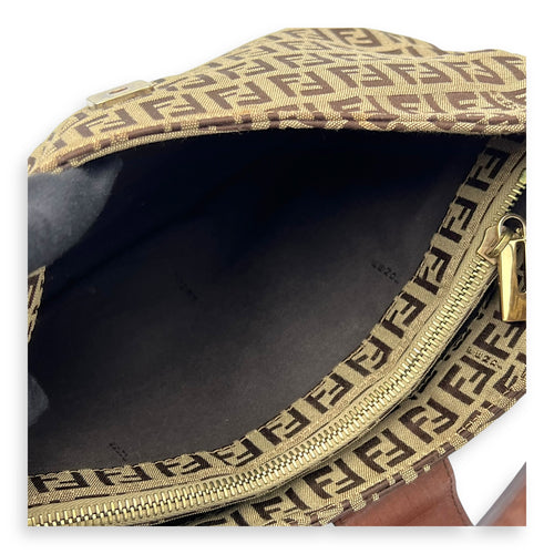 Fendi Vintage FF Shoulder Bag Brown in Jacquard, Gold hardware_10