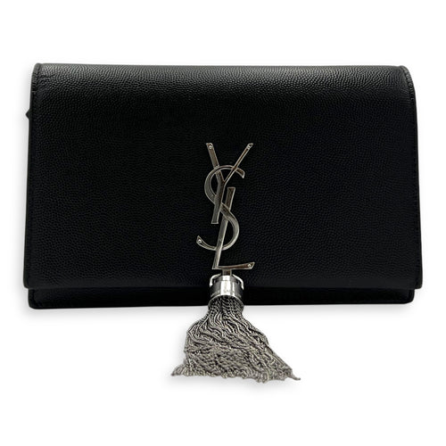 Saint Laurent Kate Wallet On Chain Black in Caviar Leather, Silver hardware_10