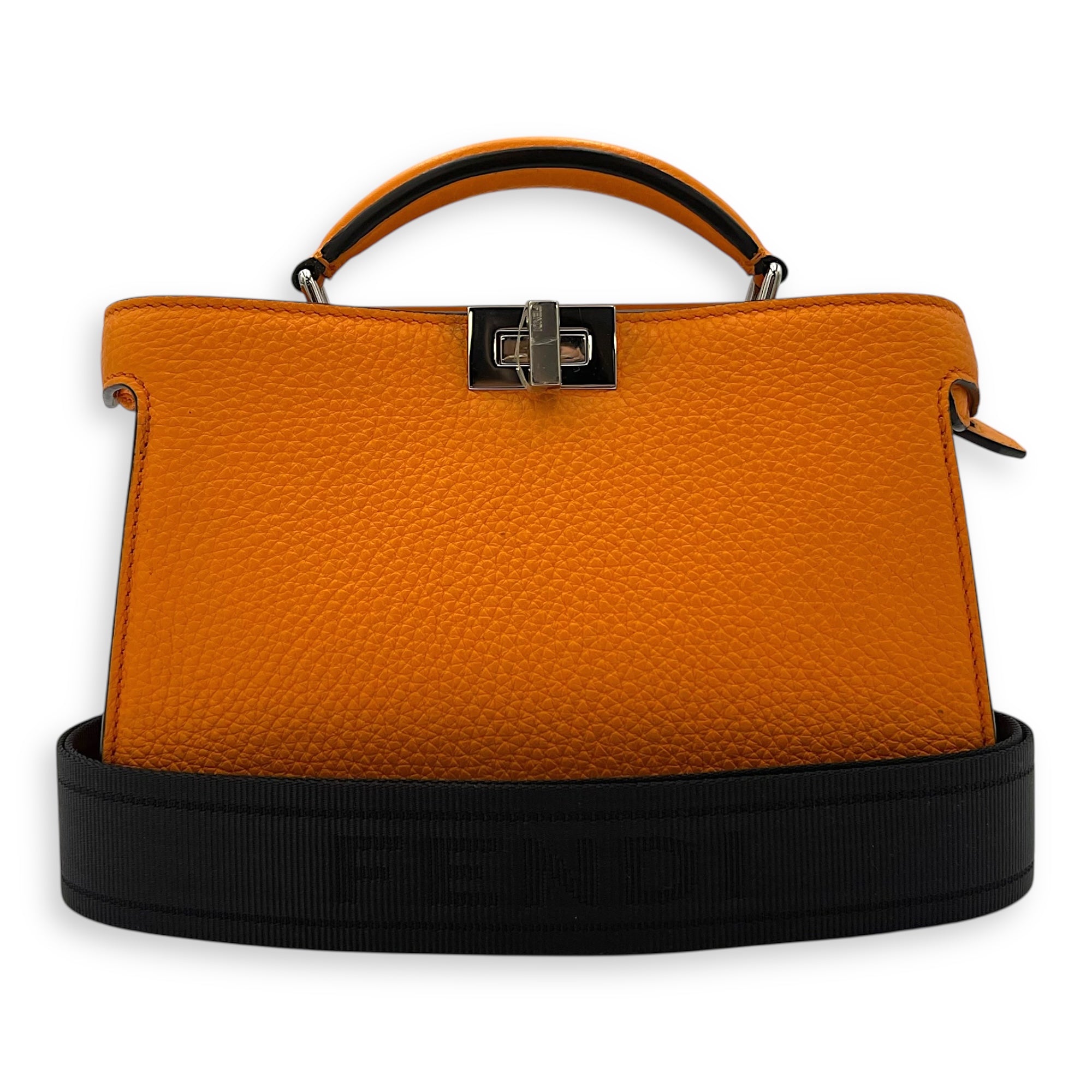 Fendi Peekaboo Iseeu XCross Small Orange Crossbody Bag in Calfskin, Silver hardware_10