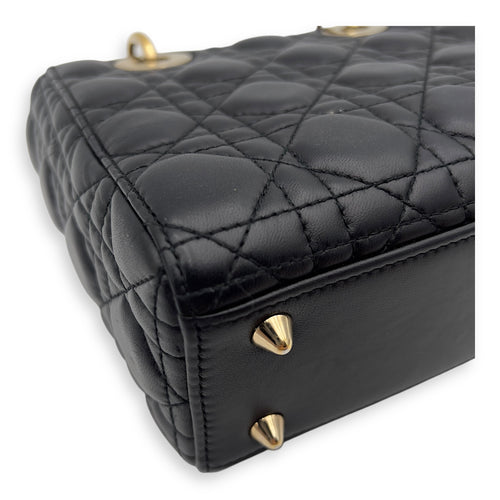 Christian Dior Lady Dior Small Black Top Handle Bag in Lambskin, Gold hardware_8