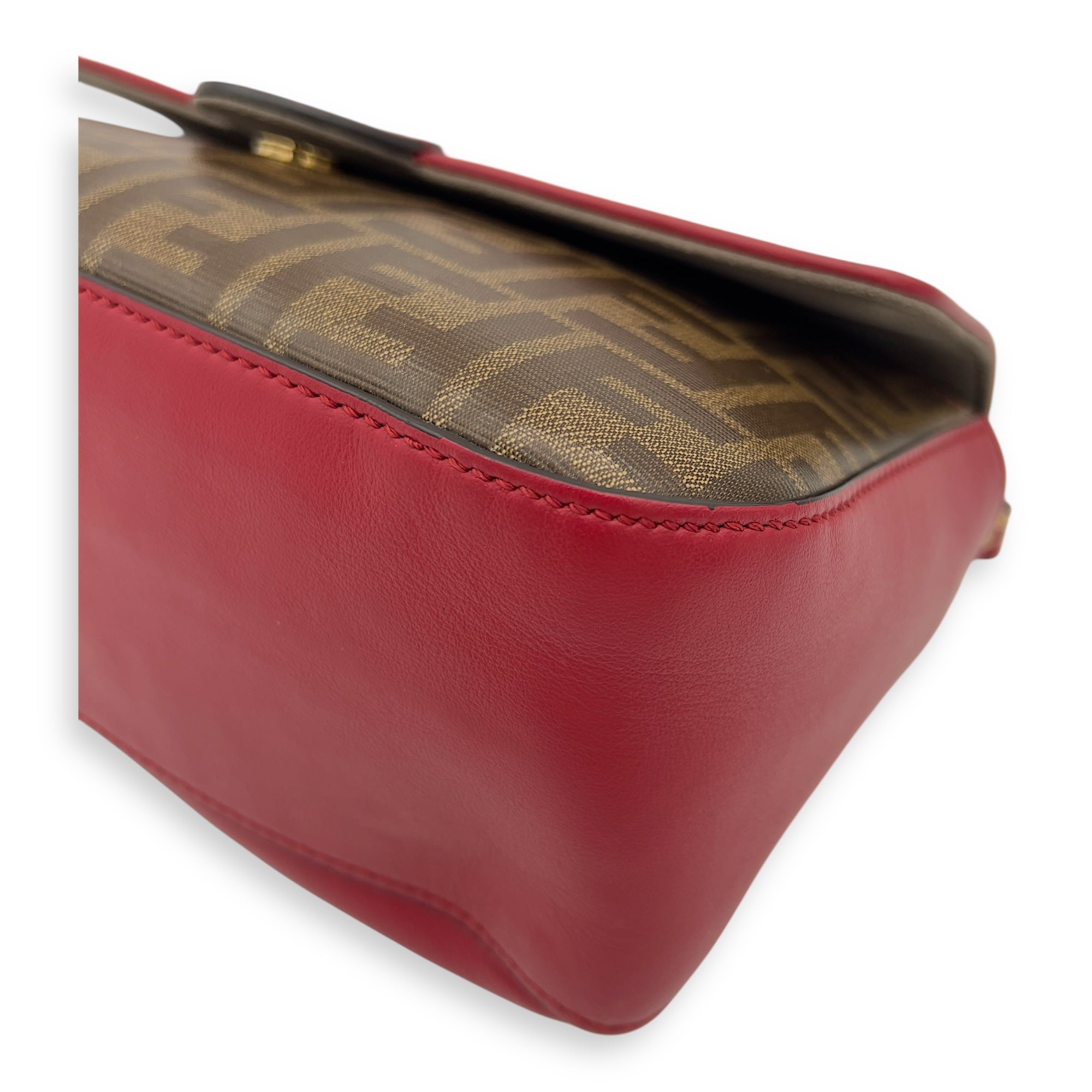 Fendi Double F Shoulder Bag Brown in Coated Canvas, Gold hardware_12