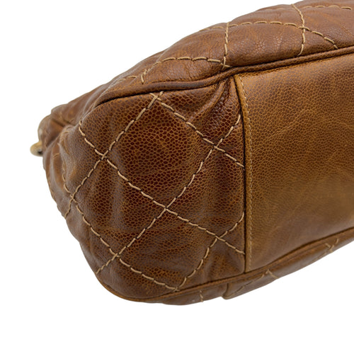 Chanel CC Shoulder Bag Brown in Calfskin, Gold hardware_10
