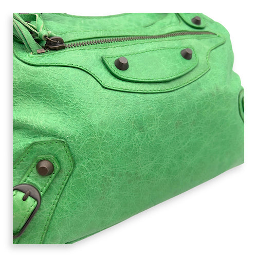 Balenciaga Motorcycle Town Green Top Handle Bag in Distressed Leather, Gunmetal hardware_8