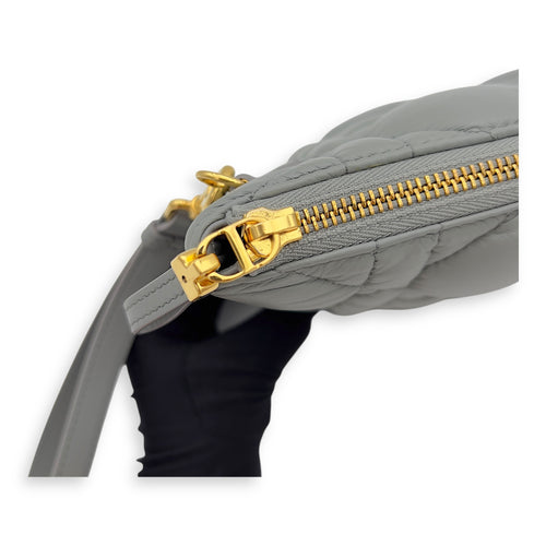 Christian Dior Caro Pouch Grey in Cannage Quilted Padded, Gold hardware_8