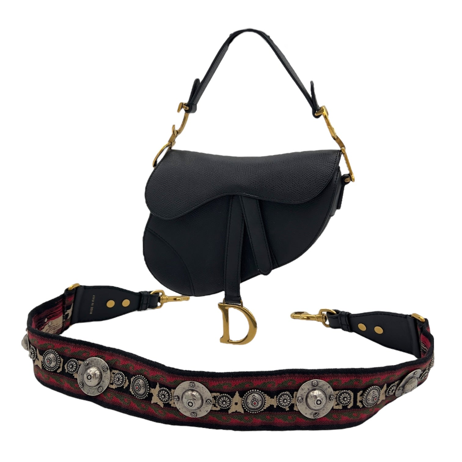Christian Dior Saddle with Strap Mini Black Crossbody Bag in Calfskin, Brushed Gold hardware_10