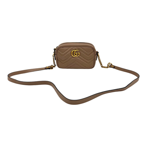 Gucci GG Marmont Mini Beige Shoulder Bag in Calfskin, Gold hardware_8