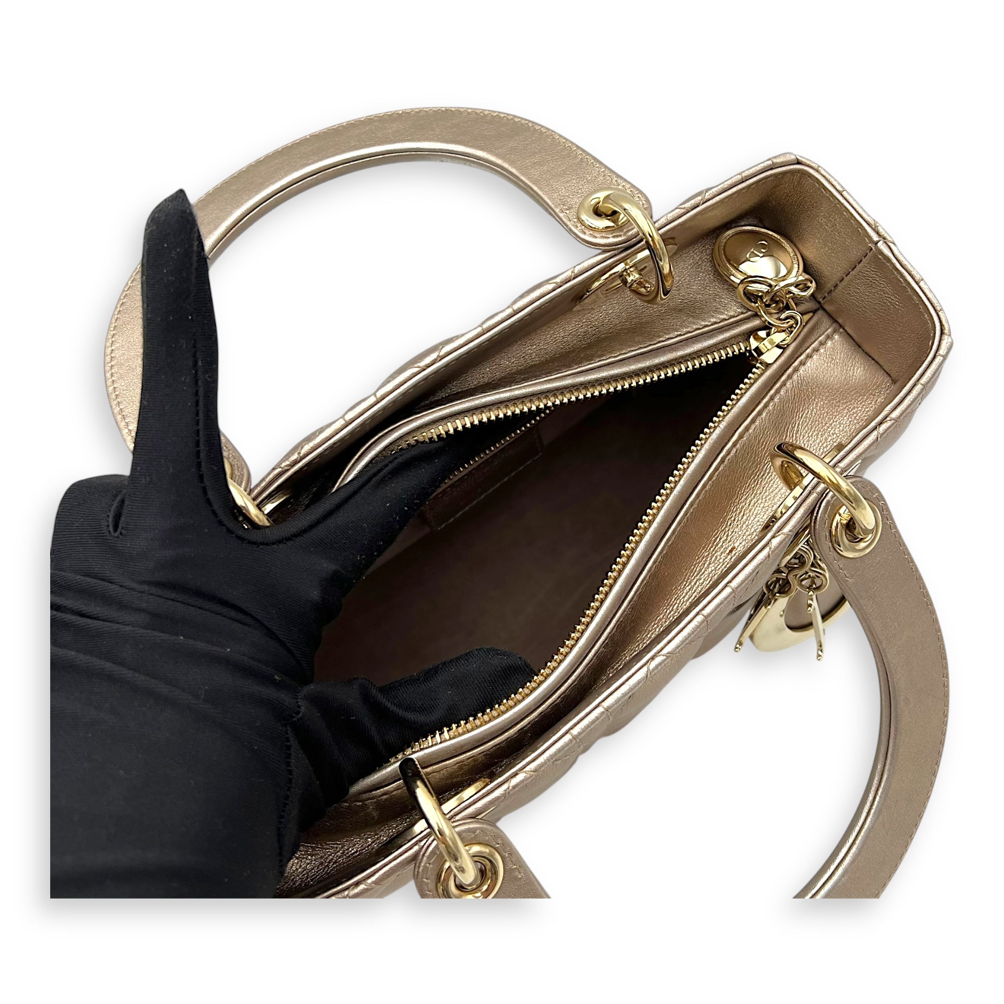 Lady Dior Medium Bronze Top Handle Bag in Lambskin, Gold hardware