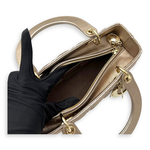 Christian Dior Lady Dior Medium Bronze Top Handle Bag in Lambskin, Gold hardware_10