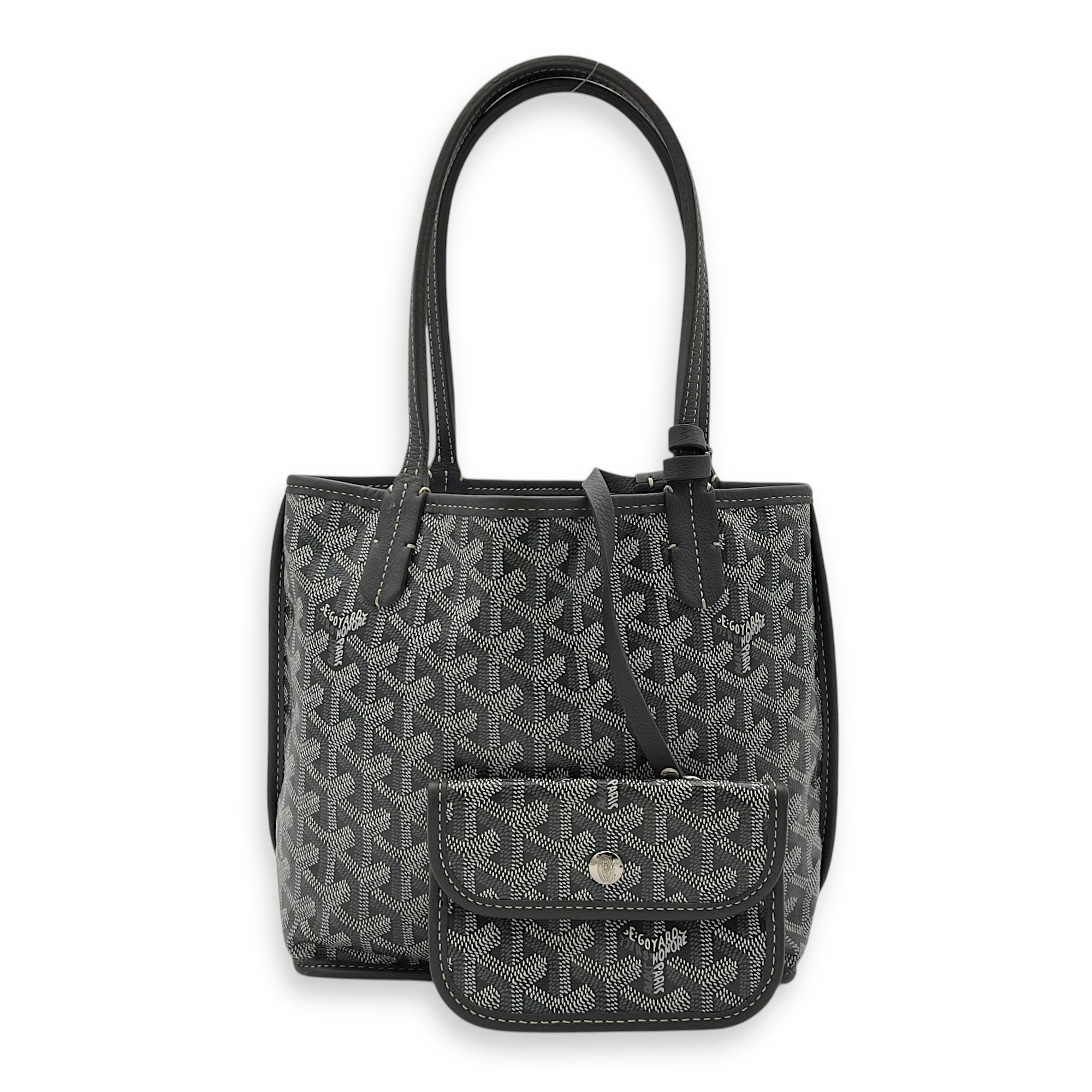 Goyard Anjou Mini Grey Tote Bag in Coated Canvas, Silver hardware_10
