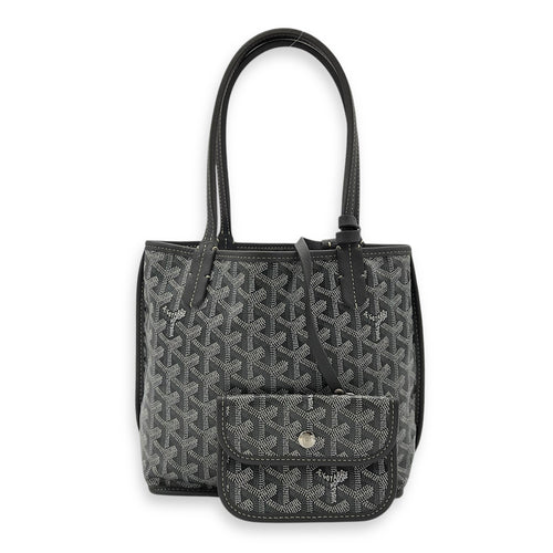 Goyard Anjou Mini Grey Tote Bag in Coated Canvas, Silver hardware_10