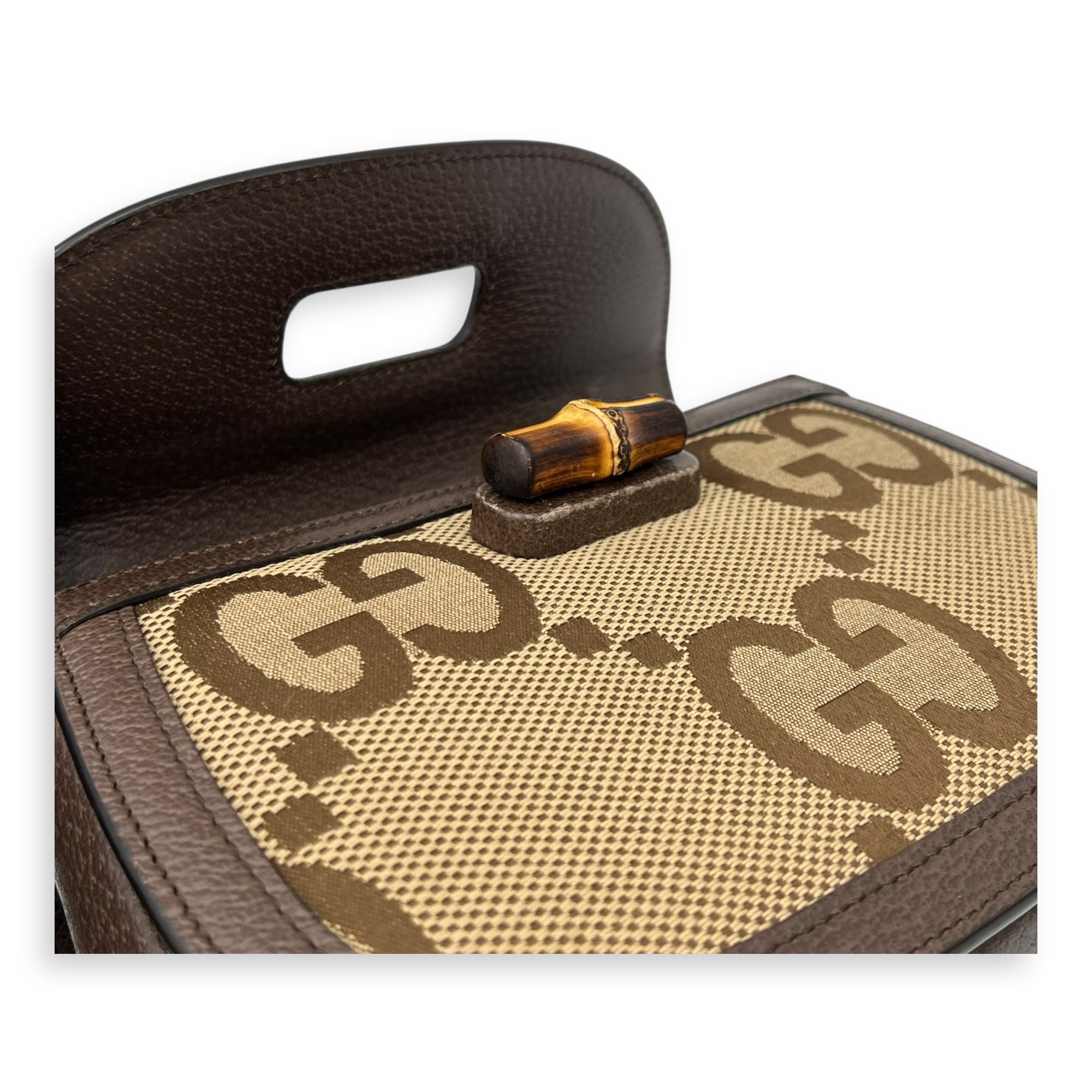 Gucci Bamboo Top Handle Bag Brown in Canvas, Gold hardware_9