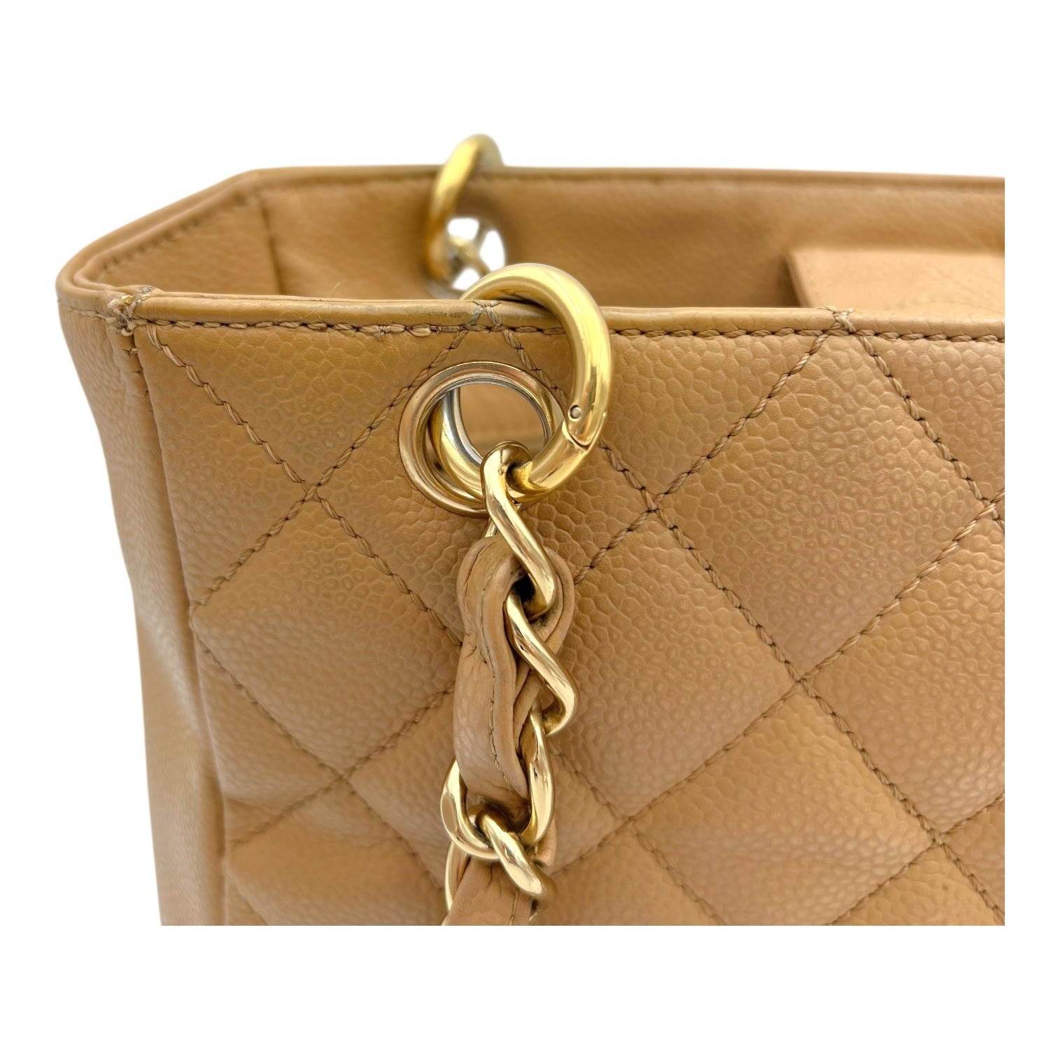 Chanel PST Shoulder Bag Beige in Caviar Leather, Gold hardware_12
