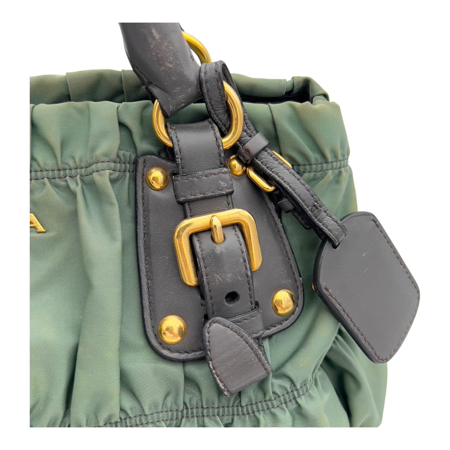 Prada Gaufre Top Handle Bag Green in Nylon, Gold hardware_8