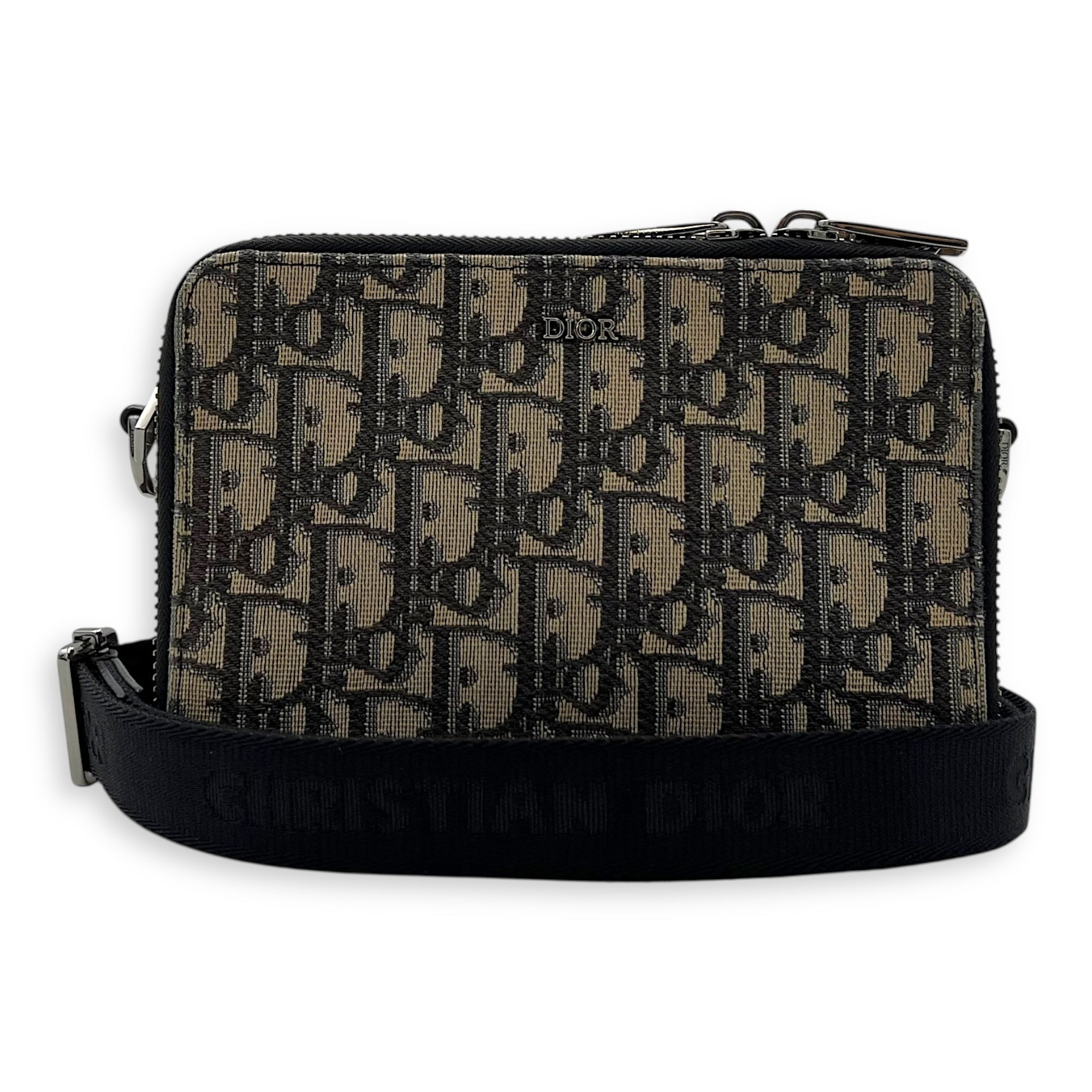 Christian Dior Zipped Pouch Oblique Blue Crossbody Bag in Jacquard, Silver hardware_10