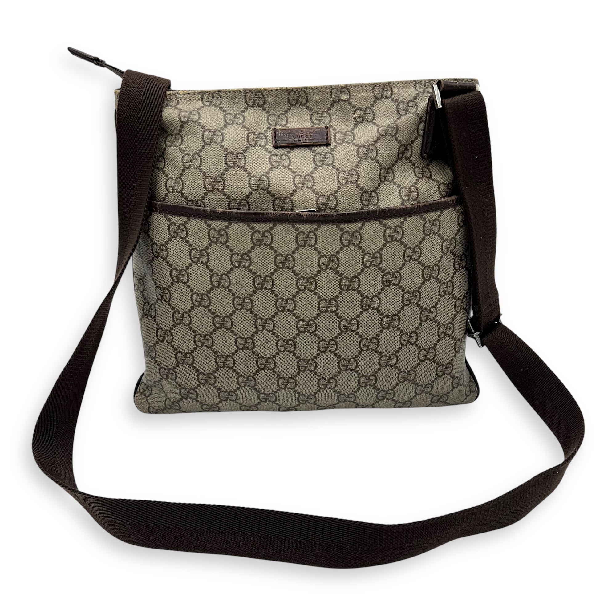 Gucci GG Supreme Shoulder Bag Brown in Coated Canvas, Silver hardware_11