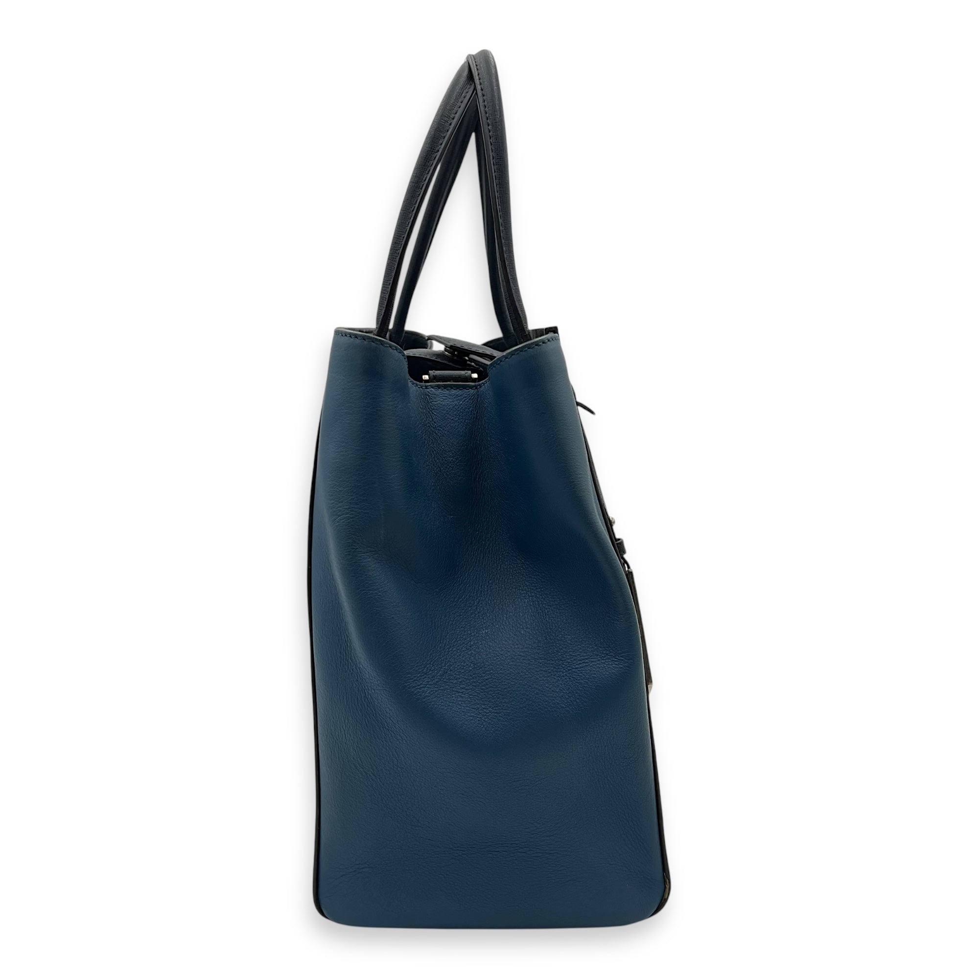 Fendi 2Jours Top Handle Bag Blue in Calfskin, Silver hardware_4