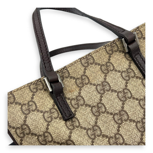 Gucci GG Supreme Mini Brown Top Handle Bag in Coated Canvas, Silver hardware_10