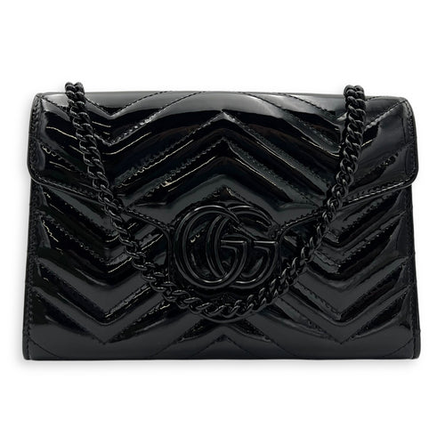 Gucci GG Marmont Wallet On Chain Black in Patent Leather, Lacquered Metal hardware_10