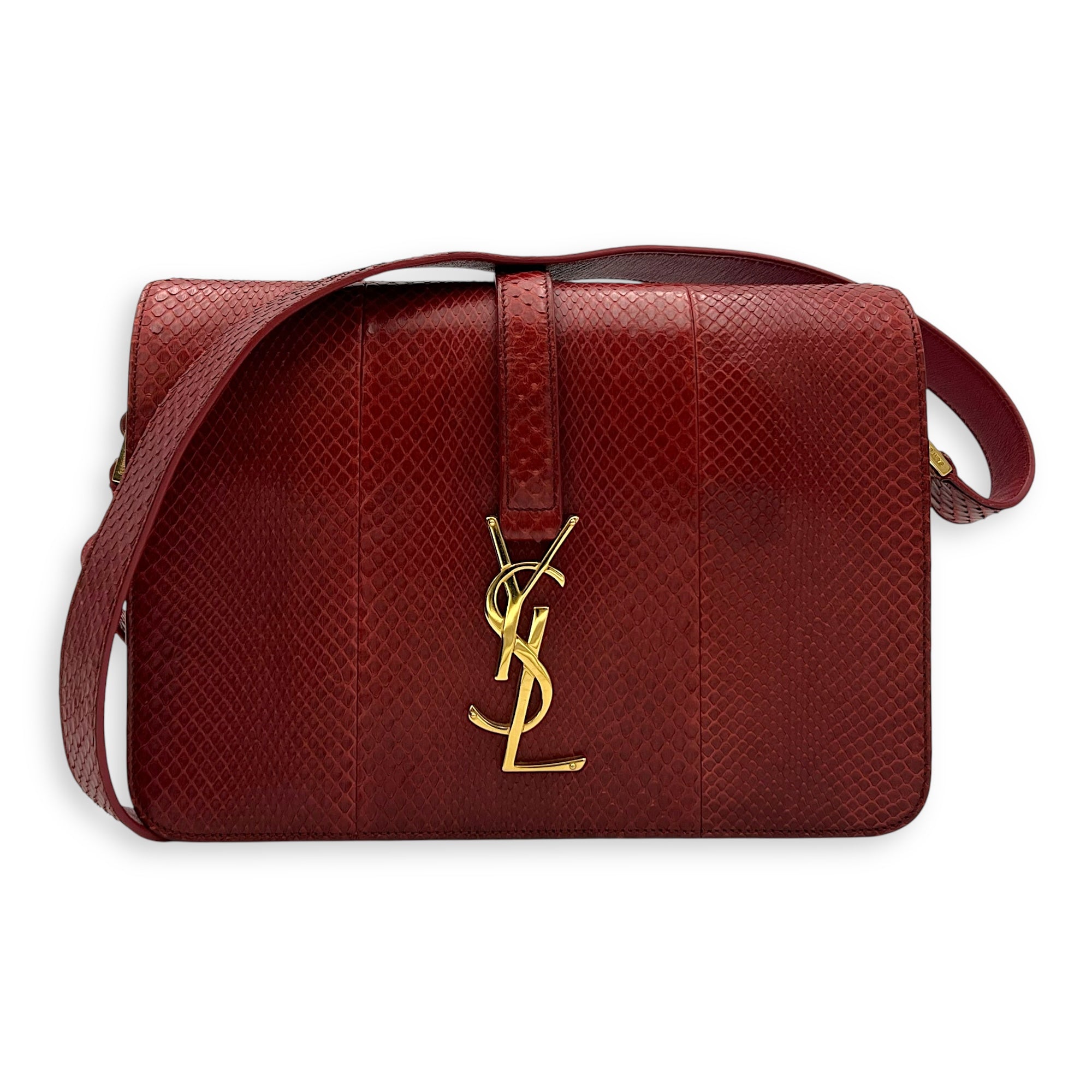 Saint Laurent Monogram Universite Crossbody Bag Red in Python Leather, Gold hardware_10