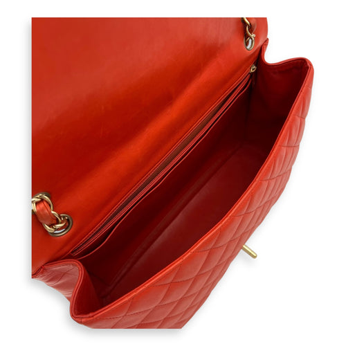 Chanel Classic Orange Shoulder Bag in Lambskin, Brushed Gold hardware_10