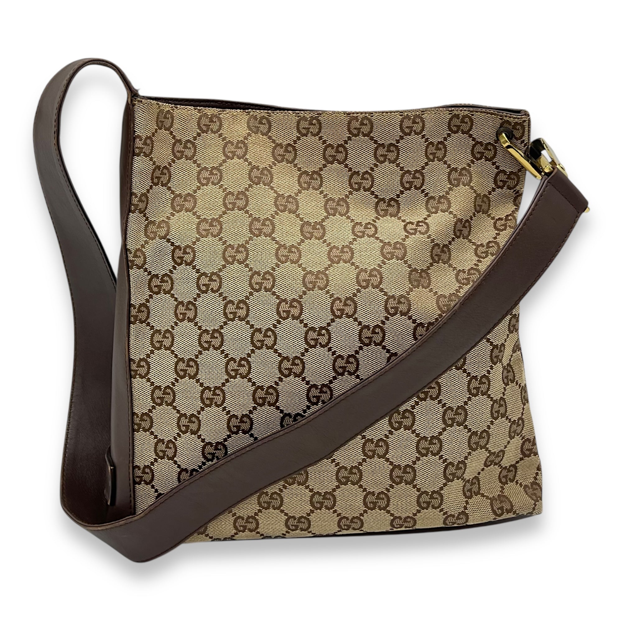 Gucci GG Shoulder Bag Brown in Canvas, Gold hardware_10