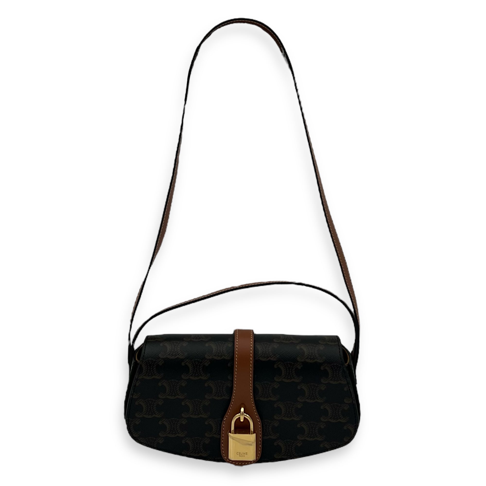 Celine Tabou Shoulder Bag Brown in Coated Canvas, Gold hardware_8