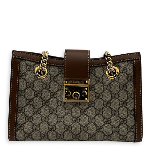 Gucci Padlock Brown Shoulder Bag in Coated Canvas, Gold hardware_1