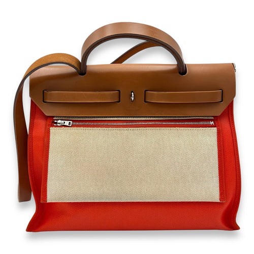 Hermès Herbag 31 Orange Mecano/ Ecru-beige/ Fauve Shoulder Bag in Toile, Palladium hardware_2