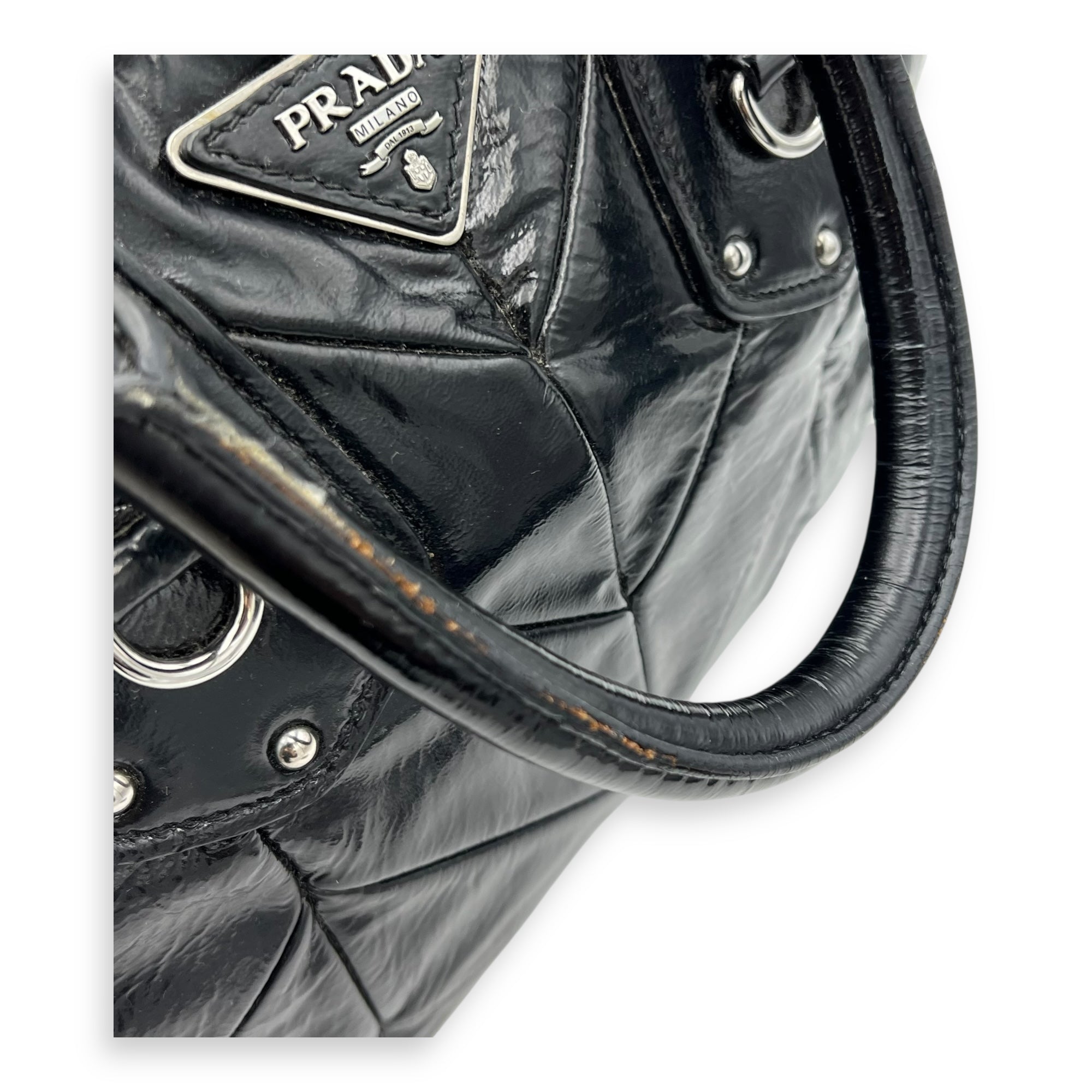 Prada Quilted Top Handle Bag Black in Glazed Calfskin, Silver hardware_10