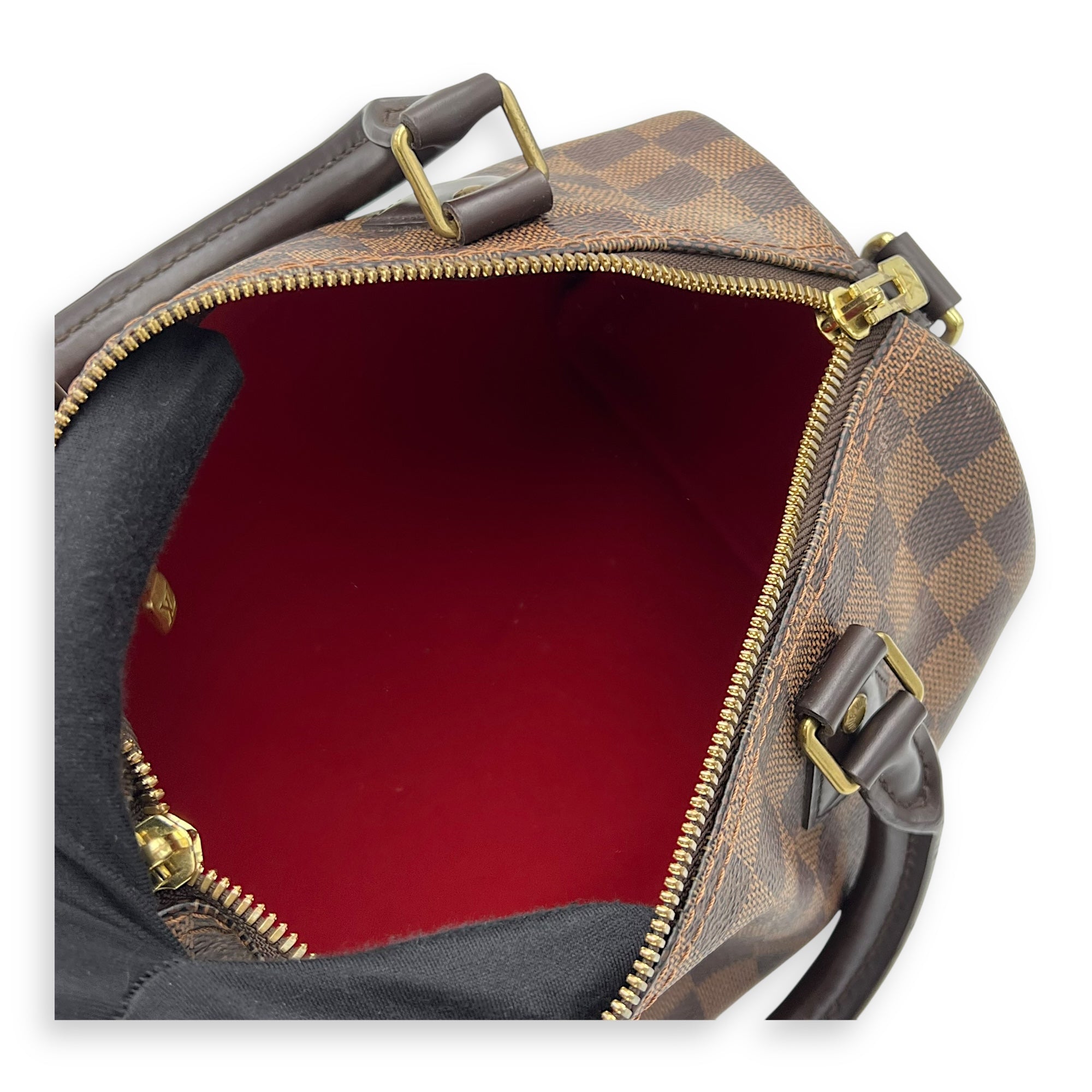 Louis Vuitton Speedy Bandouliere Top Handle Bag 25 Brown in Coated Canvas, Gold hardware_10