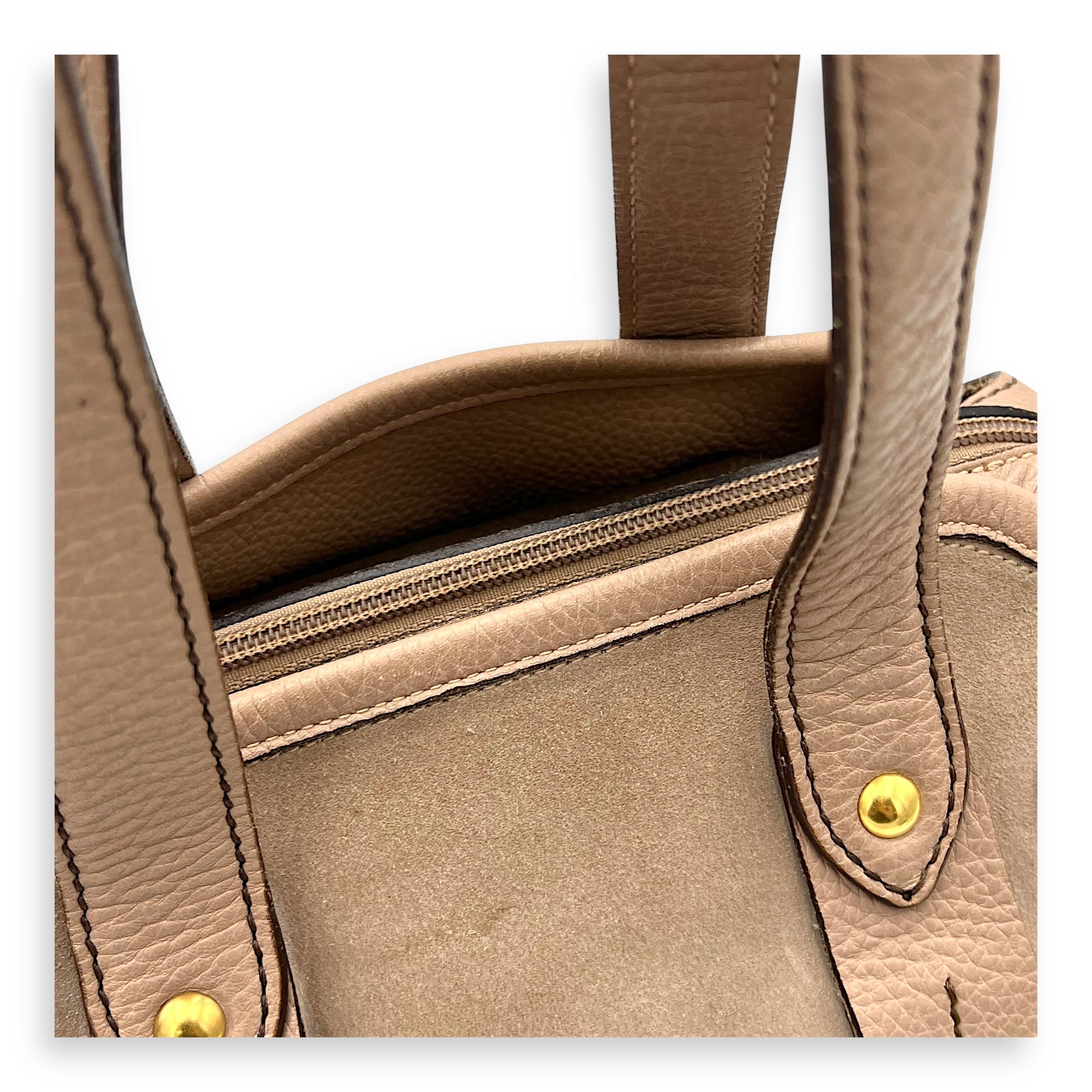 Salvatore Ferragamo Gancini Shoulder Bag Beige in Suede Leather, Gold hardware_10