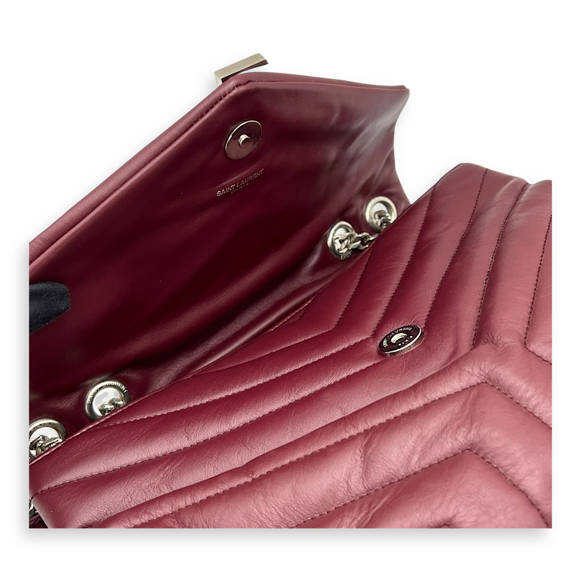 Saint Laurent Loulou Crossbody Bag Medium Red in Calfskin, Silver hardware_10