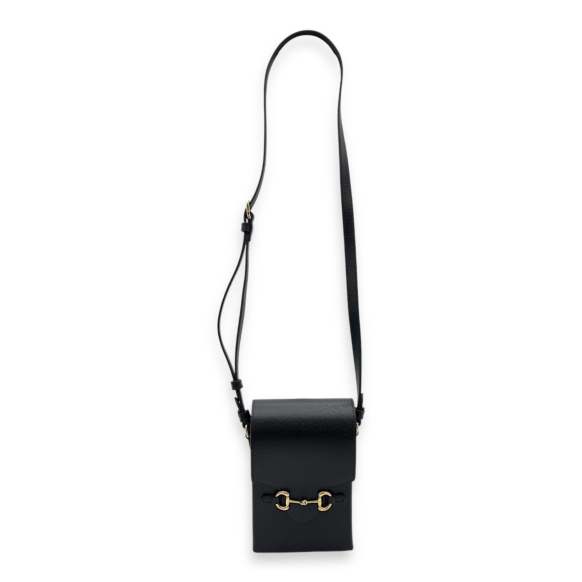 Gucci Horsebit 1955 Black Crossbody Bag in Calfskin, Gold hardware_8
