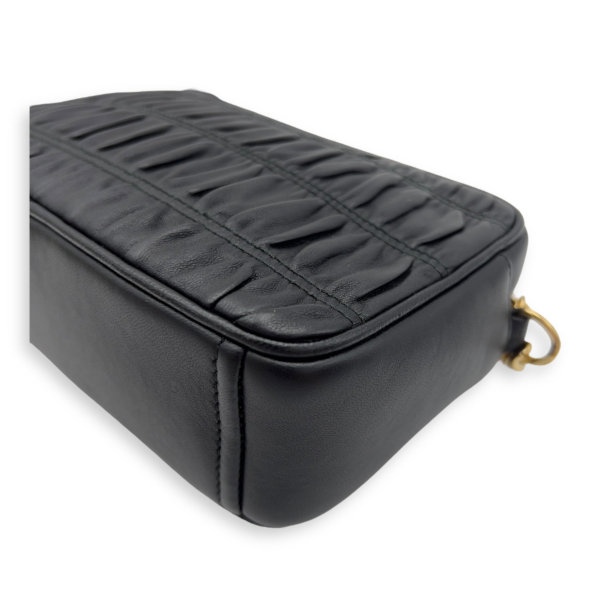 Prada Gaufre Camera Black Crossbody Bag in Lambskin, Gold hardware_10