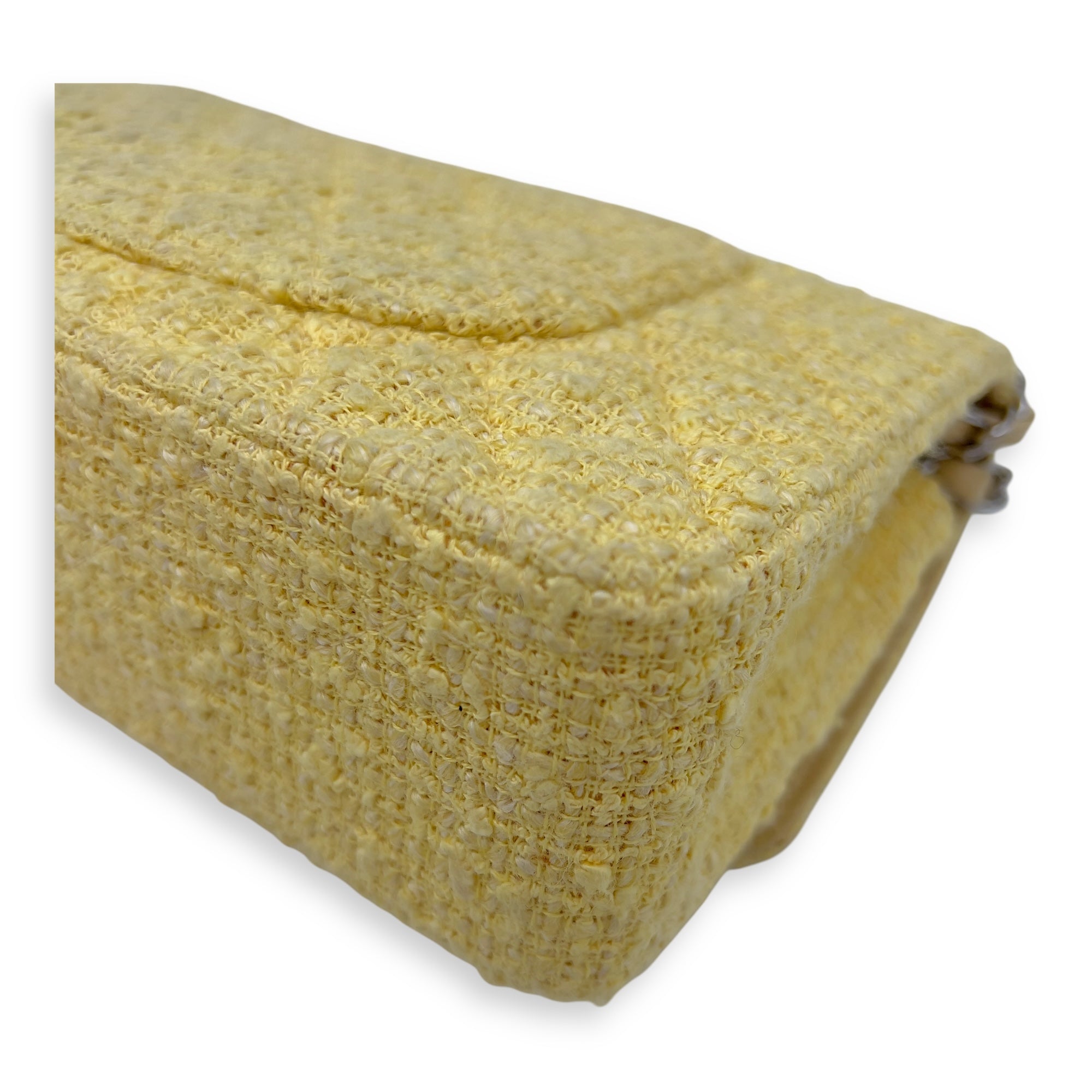 Chanel Classic Shoulder Bag Yellow in Tweed, Silver hardware_10