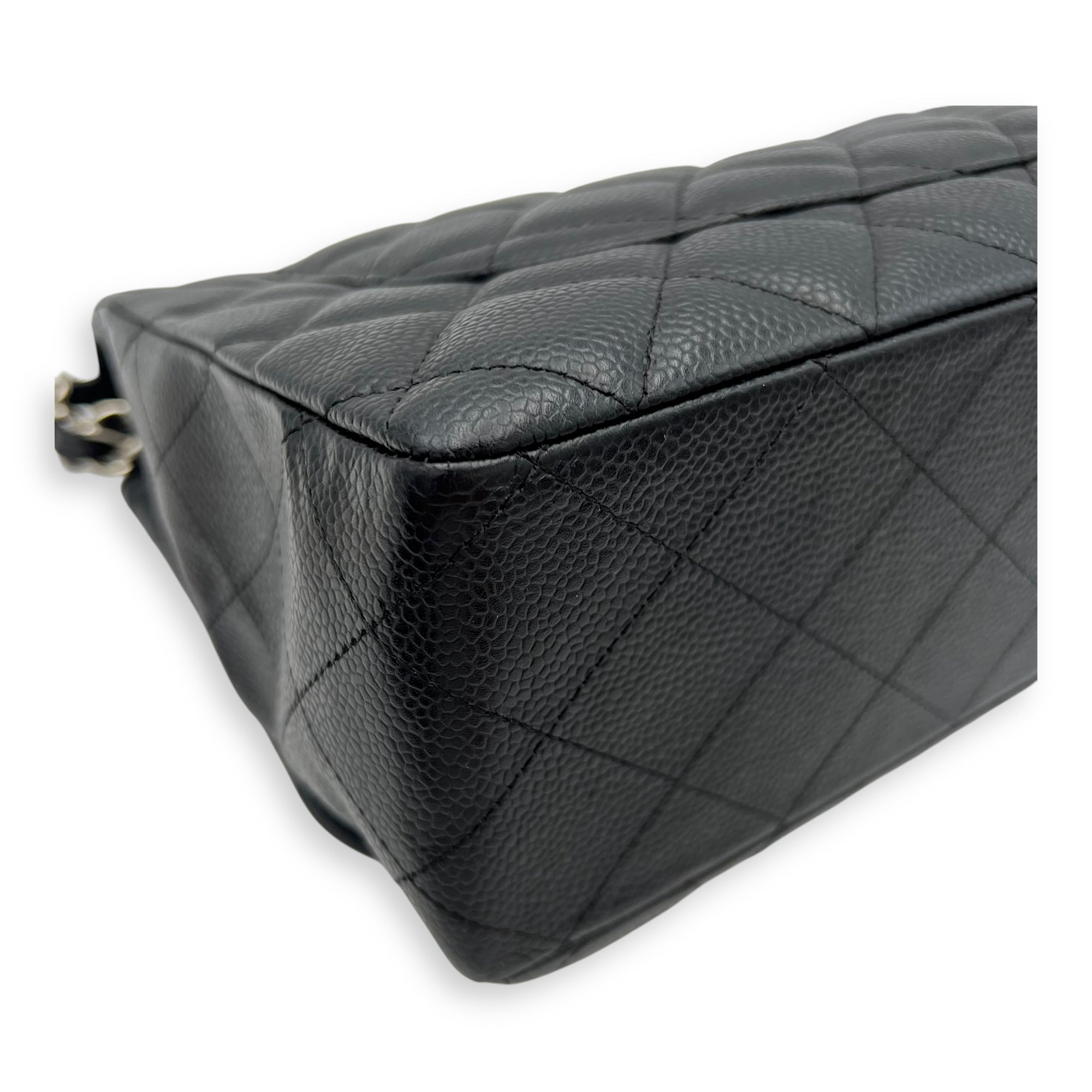 Chanel Classic Shoulder Bag Jumbo Black in Caviar Leather, Silver hardware_12