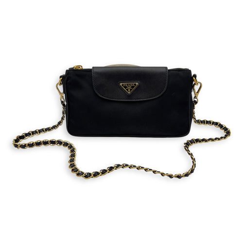 Prada Tessuto Crossbody Bag Small Black in Nylon, Gold hardware_8