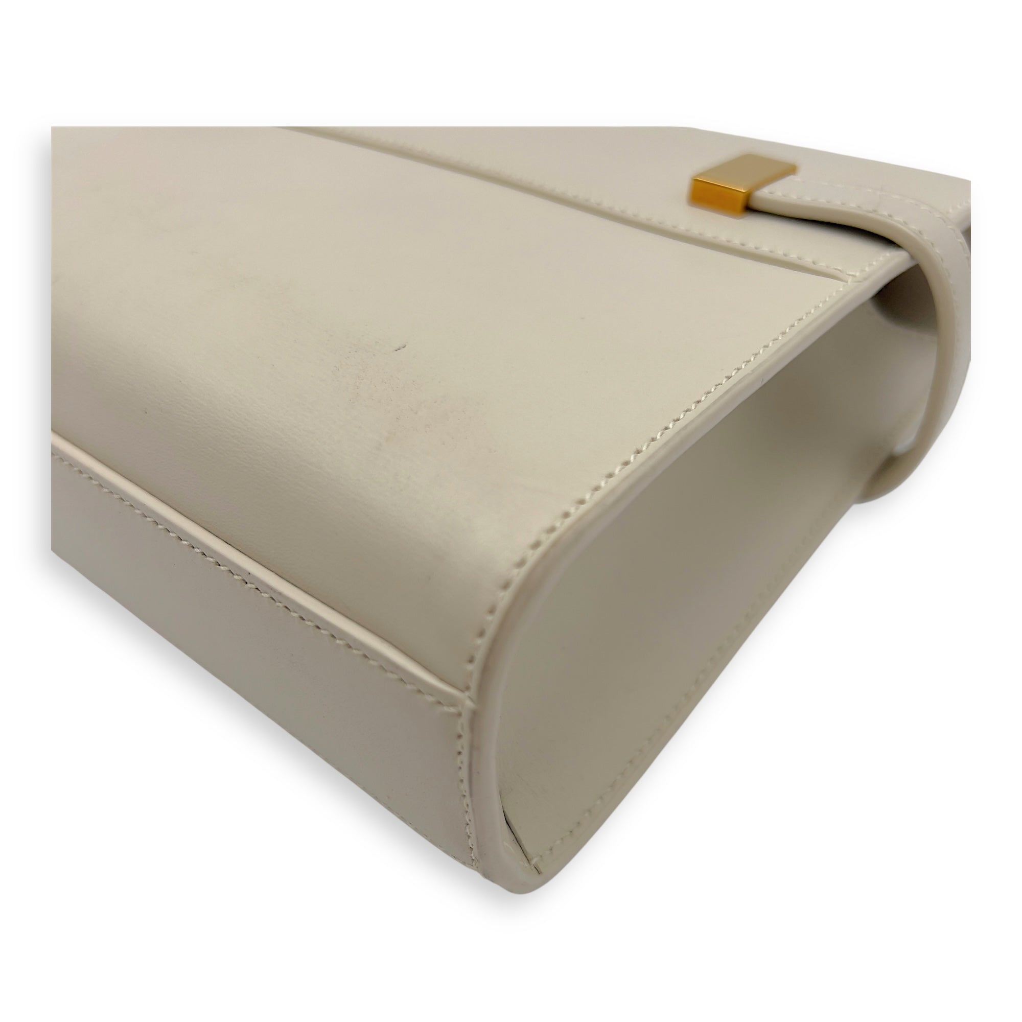 Saint Laurent Manhattan Shoulder Bag White in Calfskin, Gold hardware_11