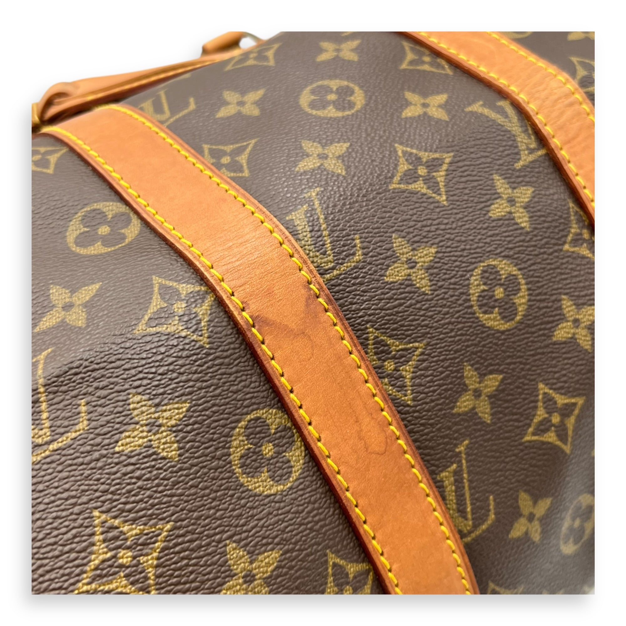 Louis Vuitton Keepall Top Handle Bag 45 Brown in Monogram Coated Canvas, Gold hardware_10