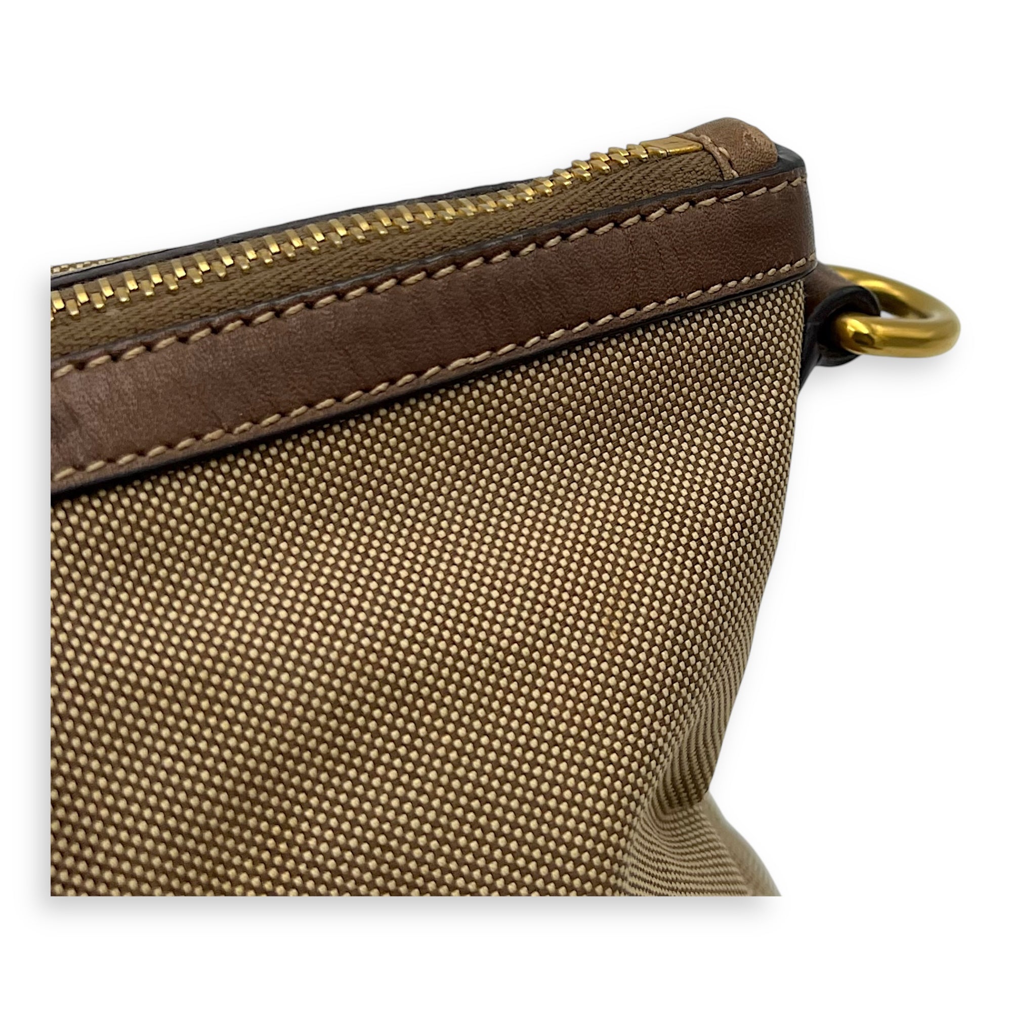 Prada Logo Small Brown Top Handle Bag in Canvas, Gold hardware_10