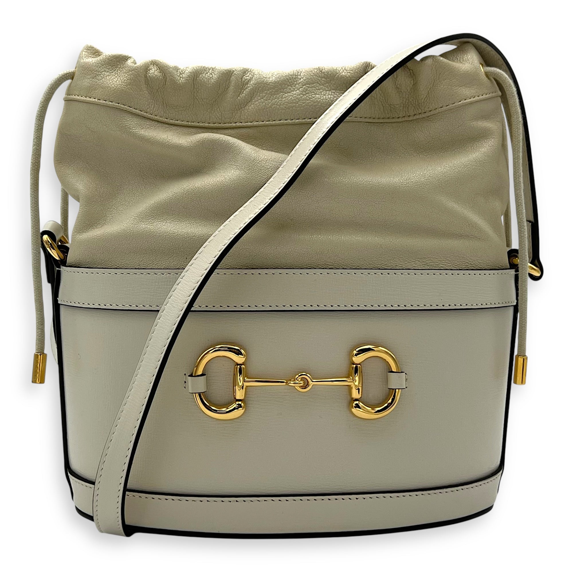 Gucci Horsebit 1955 White Bucket Bag in Calfskin, Gold hardware_10