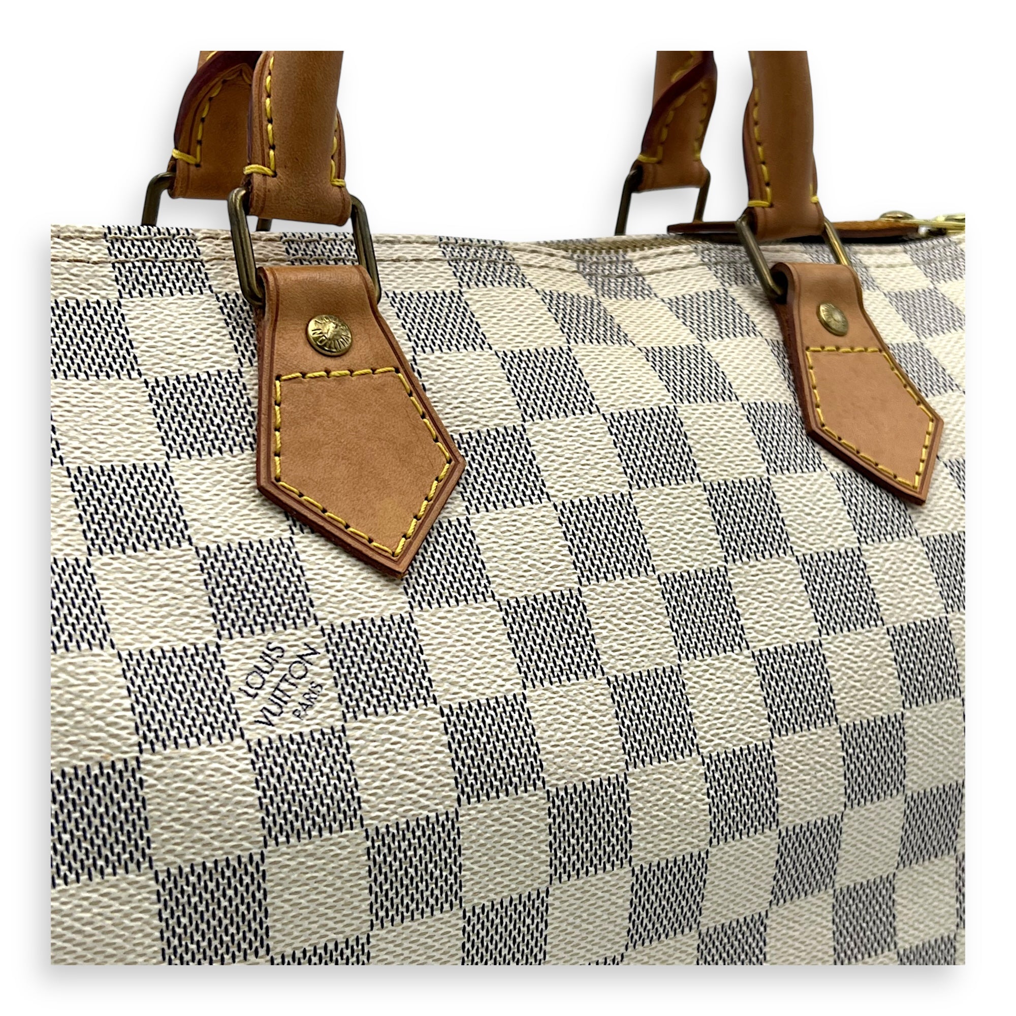 Louis Vuitton Speedy Top Handle Bag 30 White in Canvas, Gold hardware_10