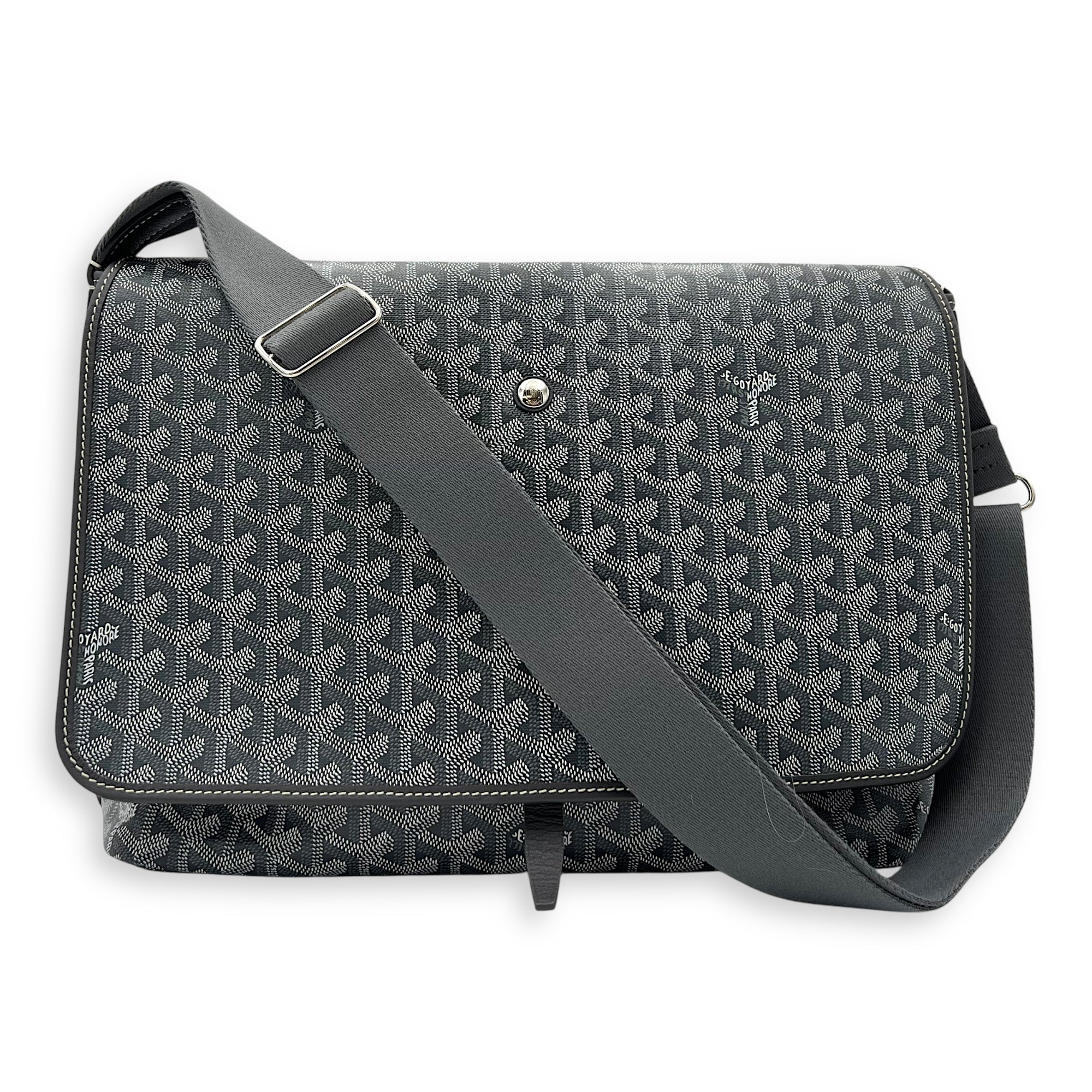 Goyard Capetien MM Grey Shoulder Bag in Coated Canvas, Silver hardware_10