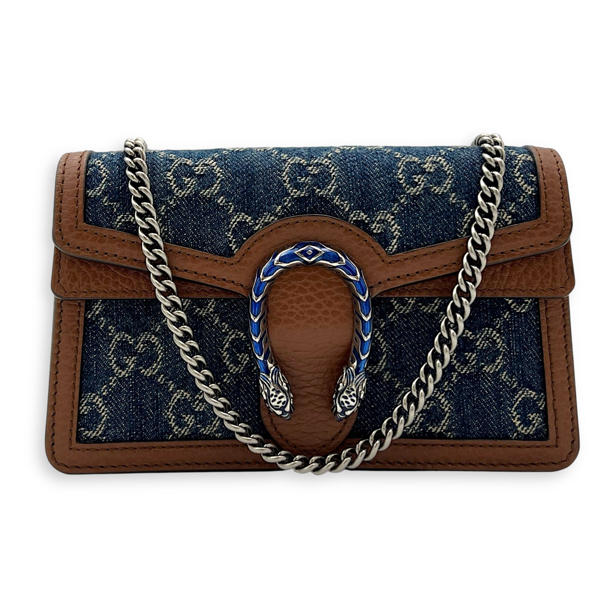 Gucci Dionysus Super Mini Blue Crossbody Bag in Denim, Ruthenium hardware_10