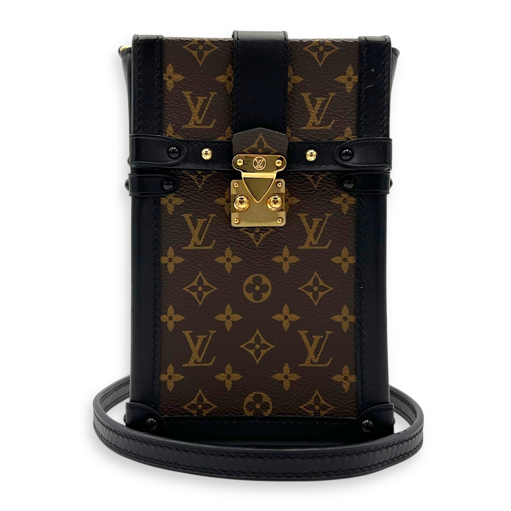 Louis Vuitton Vertical Trunk Brown Crossbody Bag in Monogram Coated Canvas, Gold hardware_10