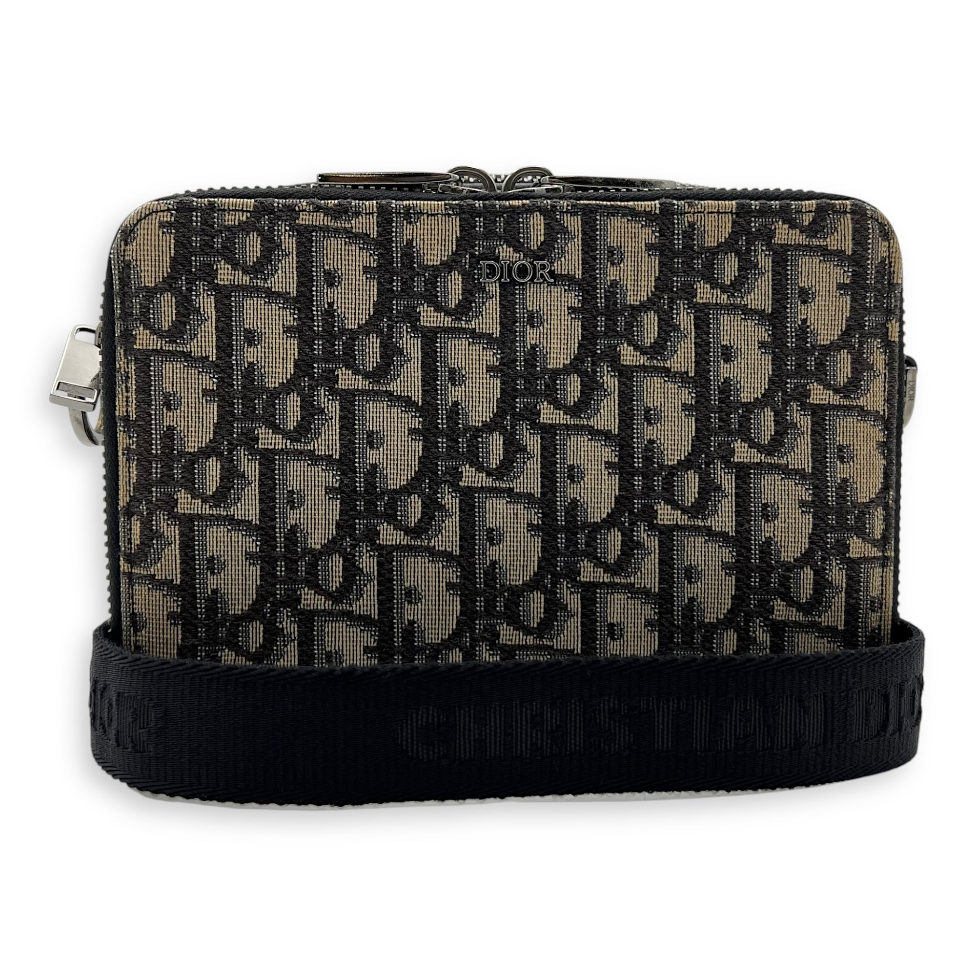 Christian Dior Oblique Mini Blue Camera Bag in Jacquard, Silver hardware_10