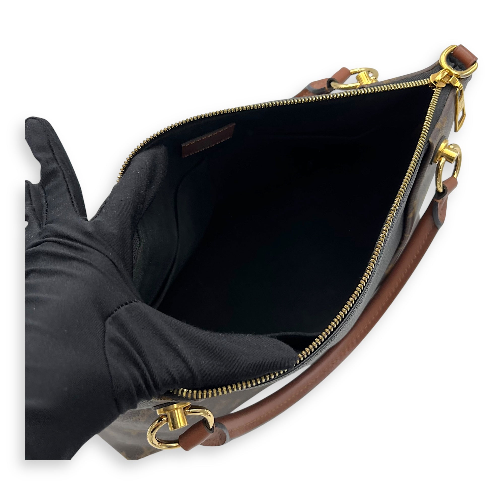 Louis Vuitton V MM Brown Top Handle Bag in Monogram Coated Canvas, Gold hardware_10
